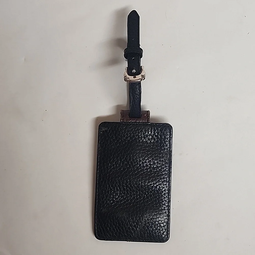 Elegant Vintage Black and Brown Leather Luggage Bag Tag